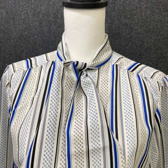 Vintage Alfred Dunner Striped Secretary Blouse | Size 14 | Blue White Tie Neck - Picture 2 of 7